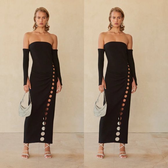 Cult Gaia Capri Maxi Dress Black Off-the-shoulder Cut-out Detachable Long Sleeve - Picture 1 of 14